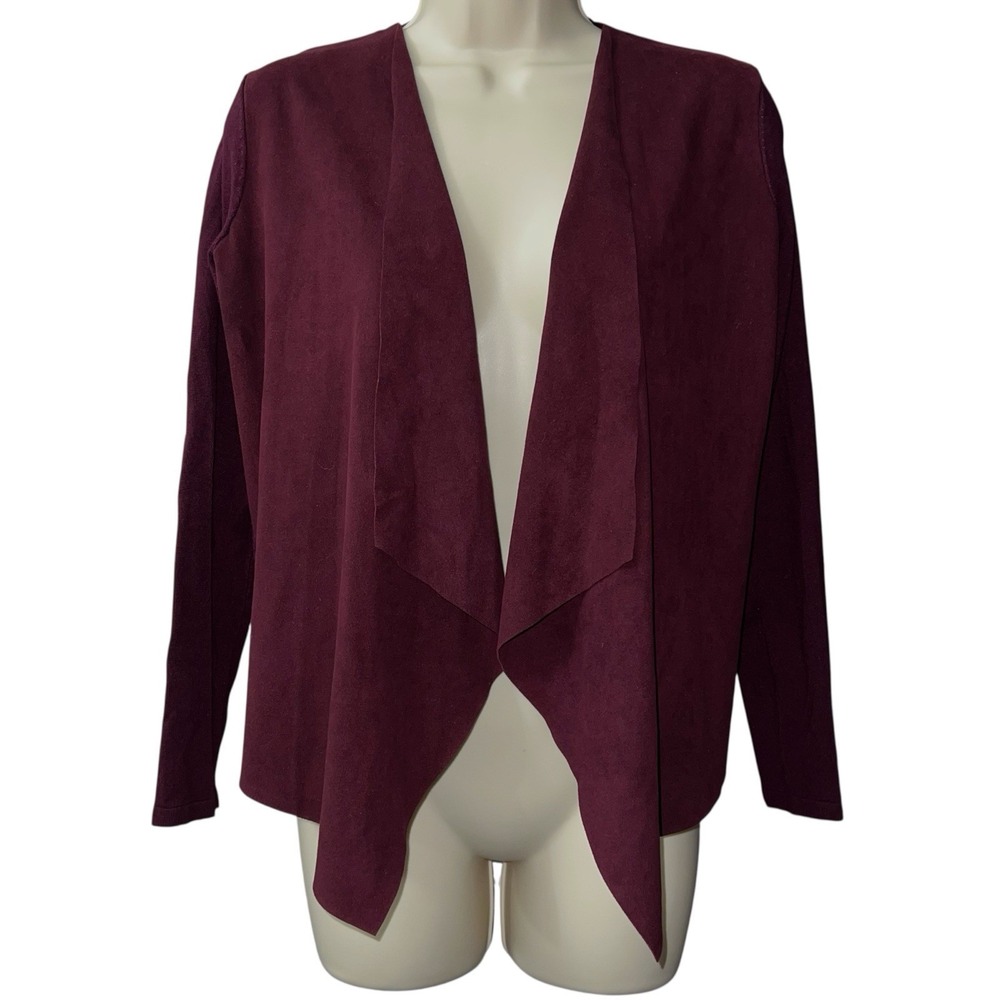 INC International Concepts Faux Suede Front Cardigan Jacket Wine Burgundy‎ Small